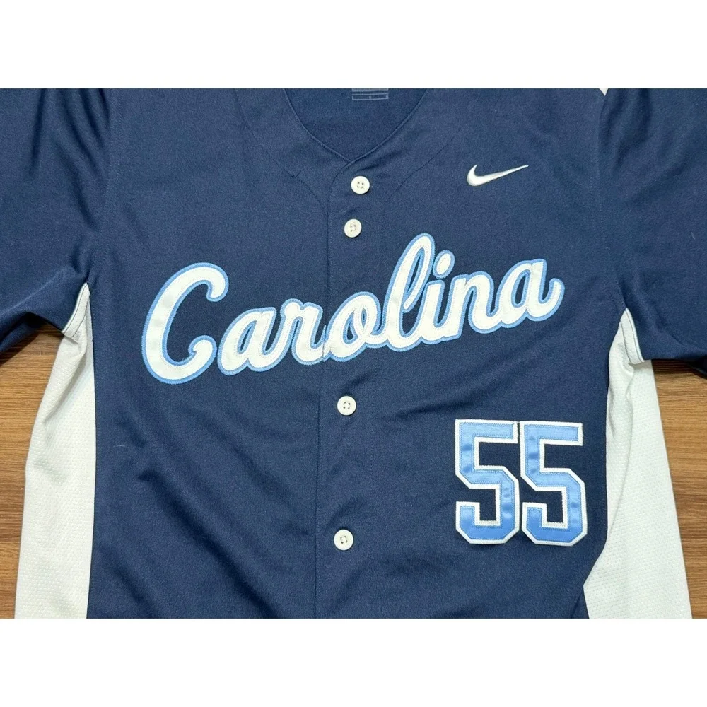 Nike Team North Carolina Tar Heels Baseball Jersey #55 Navy Blue Mens Sz L
